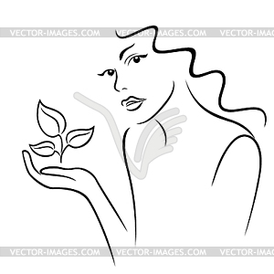 Contour of beautiful woman with sprout - royalty-free vector image