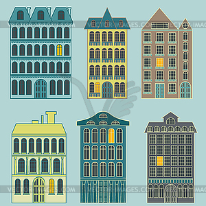 Набор красочных городских домов - векторизованное изображение клипарта
