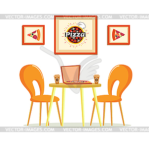 Pizzahaus Pizzeria Mit Tisch Und Kaffeetassen Vektorisiertes Clipart