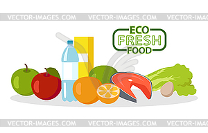 Eco Fresh Food Obst Und Fleisch Gemuse Logo Vector Abbildung