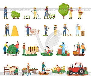 Farmers Busy with Farming and Agricultural Works - vector EPS clipart