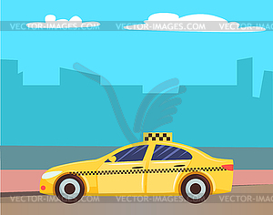 Gelbes Taxi Service Taxi Auto An Der Strasse Der Stadt Farbige Vektorgrafik