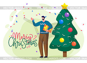 Mann Der Tannenbaum Fur Weihnachten Frohe Weihnachten Vorbereitet Clipart Bild