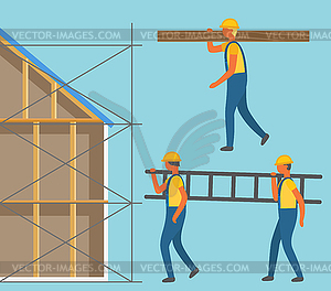 Bauzone Mann Mit Treppe Und Baumstamm Vektor Clipart Eps