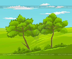 Schone Landschaft Mit Grunen Hugeln Und Baumen Vector Clipart Eps