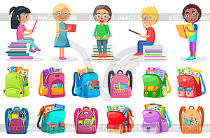 Schuler Lesebuch Schultasche Studien Zeichen Vektorisiertes Clip Art