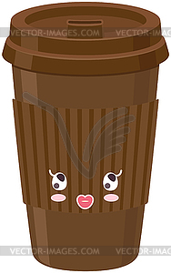 Cute paper cup coffee to go sticker kawaii icon. Ho - vector image