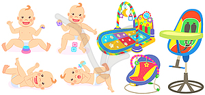 Multinational children, kids playing, baby care - vector image