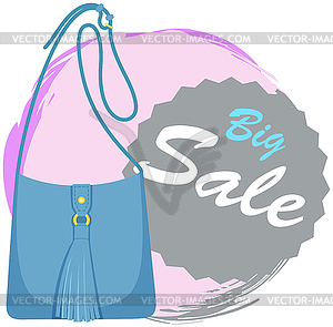 Sale poster with womens bag, shop now. Discount, - vector image
