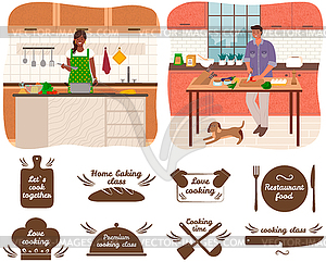 Set of hand writings about kitchen and cooking - vector clip art