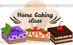 Home baking class design elements with desserts, - vector clipart