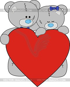 Teddy bears with heart - vector clipart