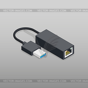 Adapter usb to ethernet isometric icon - vector clipart / vector image