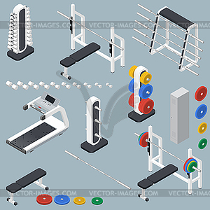 Athletic accessories for fitness center isometric - vector image