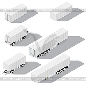 Shipping containers and trailers isometric - vector image