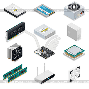 Компьютерные подробные изометрические части - векторный графический клипарт