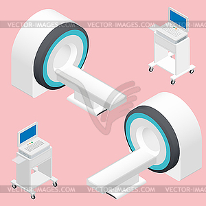 MRI and ECG medical devices isometric icon set - vector image