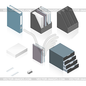 Files, folders, paper stack, storage boxes and - vector clipart