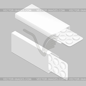 Tablets blister inside package detailed isometric - vector EPS clipart