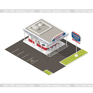 Roadside american diner isometric icons set - vector clipart / vector image