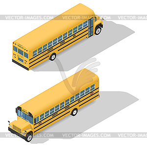 School bus detailed isometric icons set frond and - vector clipart