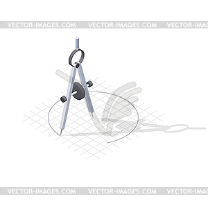 Compass drawing circle detailed isometric icon - vector image