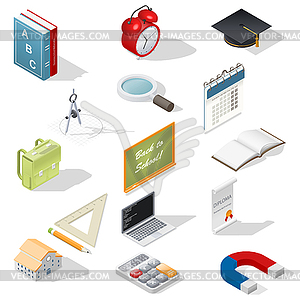 Education isometric isons set - vector clipart