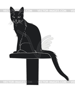 Черная кошка сидит на пьедестале - клипарт в векторном формате