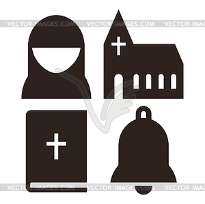 Монахиня, церковь, Библию и иконы колокол - изображение в векторе / векторный клипарт