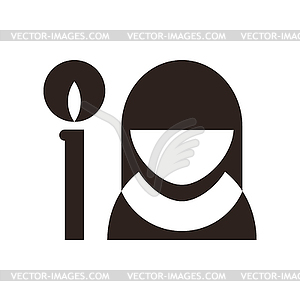 Nun and candle icon. Church symbol - vector image