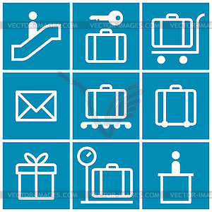 Travel icons set on blue background - vector image