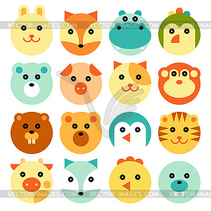 Cartoon Animal Head Set - vector clipart