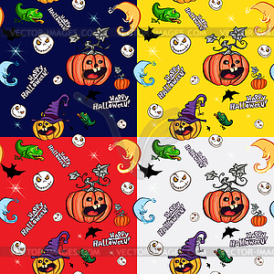 Halloween symbols in Seamless pattern - vector clipart / vector image