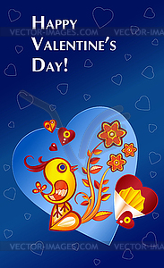 Paperart valentine day with chicken, flowers and - vector clipart