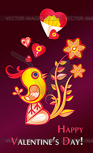 Paperart valentine day with chicken, flowers and - royalty-free vector clipart