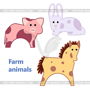 Farm animals pig, rabbit and horse - color vector clipart