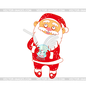 Christmas Santa Claus with glass ball with snow - vector clip art