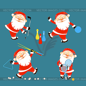 Set of Santa Claus playing sports games - vector image