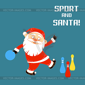 Santa Claus playing sports games bowling - stock vector clipart
