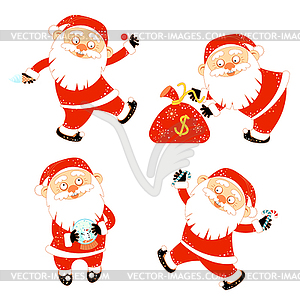 Collection of stickers with Christmas Santa Claus - vector image