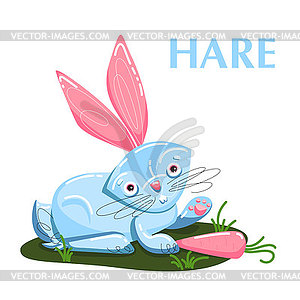 Educational flashcard hare eating carrot - vector image