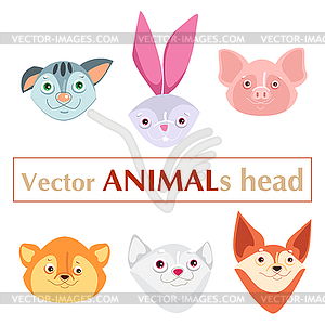 Educational flashcard animals heads - vector image
