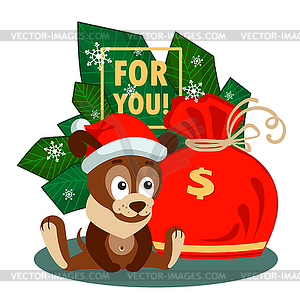 New year or Christmas greeting card with dog and bi - vector image