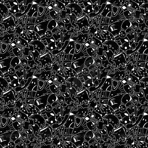 Черно-белый фон с фантастическими существами - векторизованный клипарт