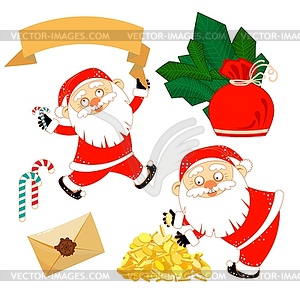 Santa Claus with ribbon, develop, bag, branch of - vector image