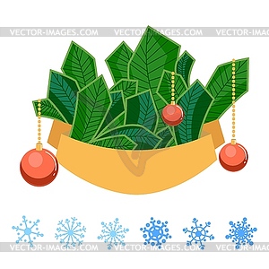 Winter stripe or fir branch with bow, ribbon, - vector image