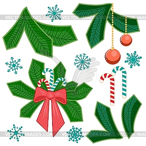 Set of chriatmas stripe and fir branch. Design - vector clipart