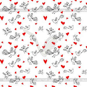 Seamless pattern with birds and hearts - vector EPS clipart