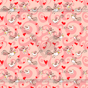 Seamless pattern with birds and hearts - vector clip art