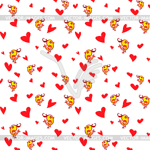 Seamless pattern with birds and hearts - vector image